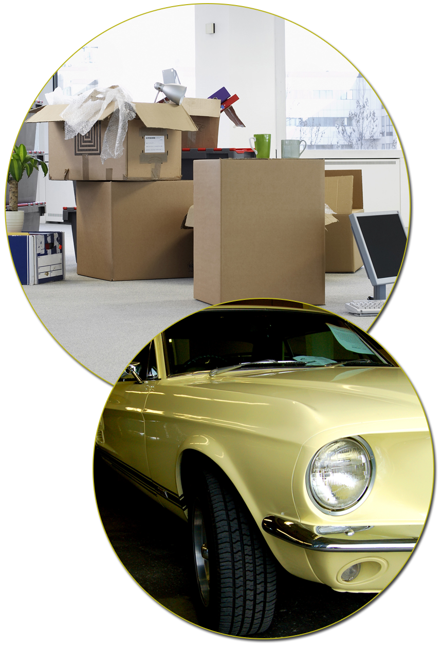 Boxes and Yellow Car
